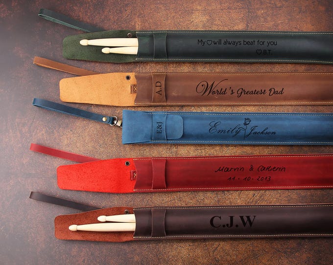Custom Leather Drum Stick Bag, Handmade Leather Drumstick Holder, Personalized Drumstick Case Storage Organizer, Drummer gift for men