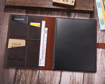 Custom Leather Cover for Wirebound Notebook Letter Size (8.5" x 11"), Personalized Leather Notebook Organizer with Pen Loop and Card Holder