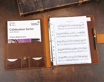 Personalized Sheet Music Folder, Handmade Leather Muisc Sheet Folder, Binder Leather Portfolio, Music Lover gift, Music Teacher Binder