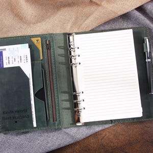 Diário de viagem de couro feito à mão A5, caderno de fichário personalizado com argolas recarregáveis, organizador de viagem com bolso com zíper, presente de dia dos pais