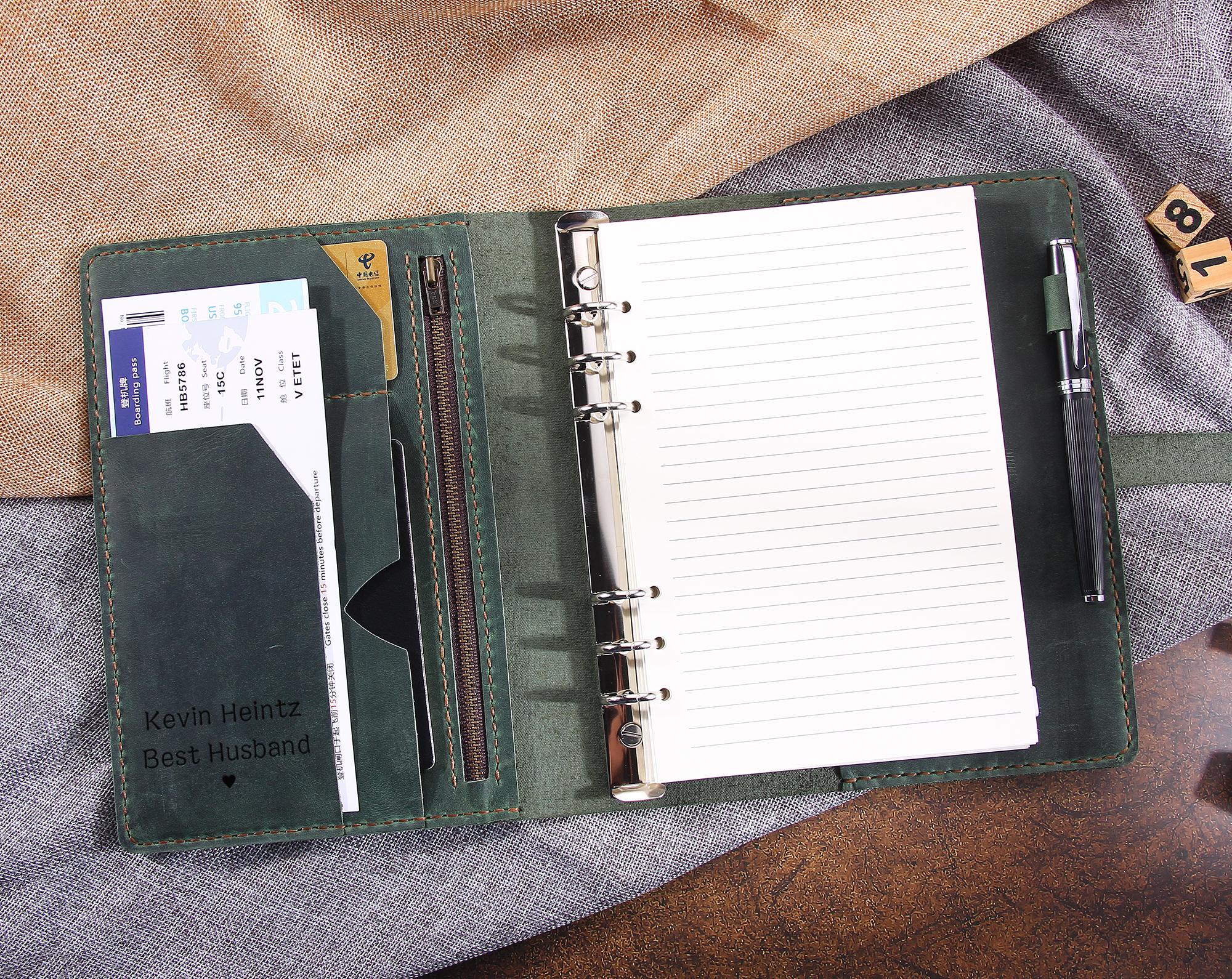 Handmade Leather Travel Journal A5, Personalized Refillable