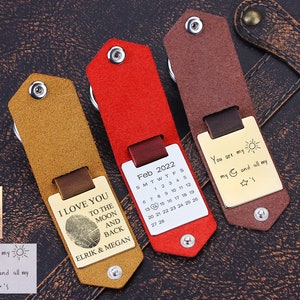 Handgeschreven sleutelhanger voor vriend, echte leren sleutelhanger vingerafdruk, sleutelhanger trouwdatumkalender, jubileumcadeau, cadeaus voor papa