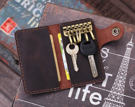 Personalized Leather Key Case Monogram Key Holder Leather 