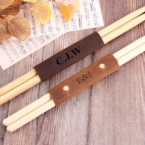 Custom Leather Drum Stick Case, Personalized Brand Logo Drumstick Holder, Custom Music Studio Name Drumstick Pouch, Gift for Drummer