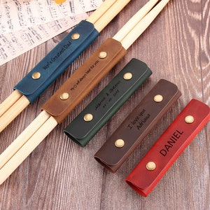 Custom Leather Drum Stick Case, Personalized Drumstick Holder, Drumstick Pouch, Engraved Gift for Musician, Gift for Drummer Boyfriend