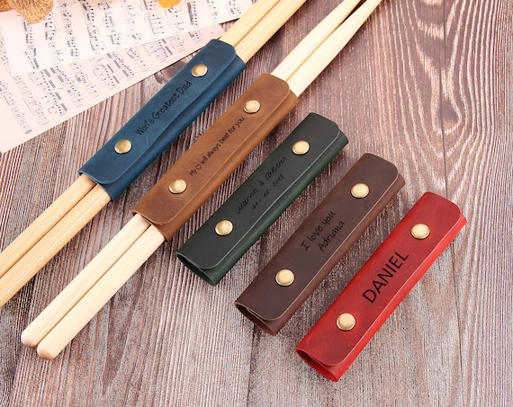 Custom Leather Drum Stick Case, Personalized Drumstick Holder, Drumstick Pouch, Engraved Gift for Musician, Gift for Drummer Boyfriend
