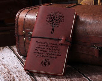 Personalized Leather Traveler's Notebook, Engraved Leather Travel Journal,Custom Text Travel Journal Writing Notebook