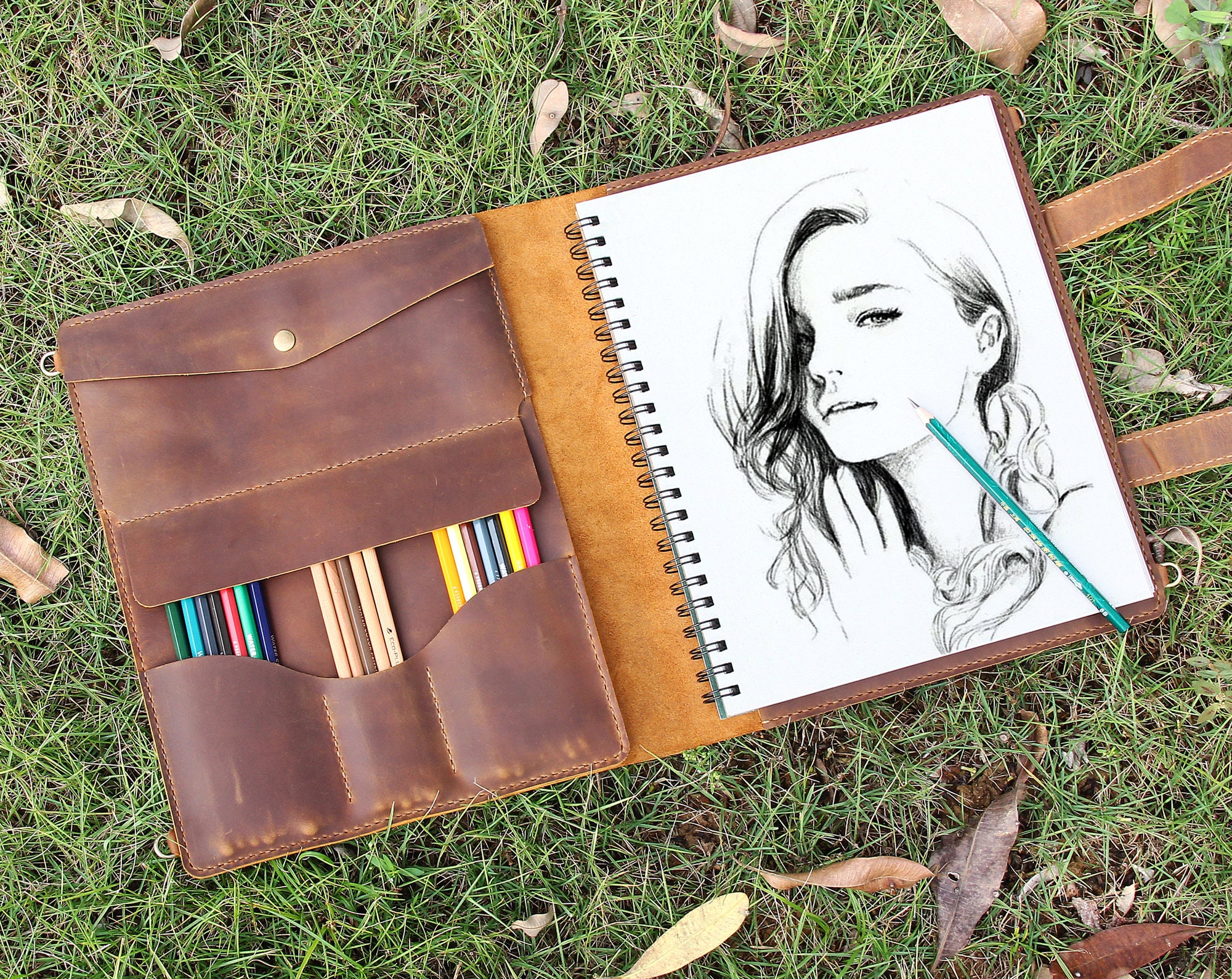 Personalized Leather Sketchbook Cover, Handmade Artist Sketch Pad Cover for  9x12 Top Bound Sketchbook, Leather Drawing Sketchbook Cover 