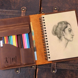 Copertina per album da disegno in pelle personalizzata, regali in pelle per artisti, copertina per album da disegno in pelle per artisti 5,5"x8,5", copertina per quaderno, rotolo per artisti