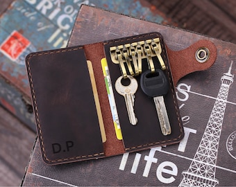 Estuche para llaves de cuero personalizado, llavero con monograma, billetera delgada de cuero para llaves, llavero de cuero, funda de cuero para llaves, estuche para llaves personalizado