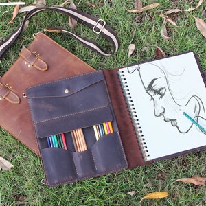 Leather Sketchbook Cover, Handmade Leather Artist Sketch Pad Cover for 9&quot;x12&quot;, Vintage Refillable leather sketchbook, Handmade Artists gifts