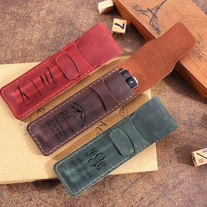 Personalized Men&#39;s Leather Pen Holder, Gifts For Him, Anniversary Gift, Stationery Gift, Leather Pen Case Cover, Handmade Vintage Pen Case
