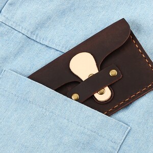 Cartera de cuero personalizada para tarjetas, tarjetero pequeño personalizado, funda minimalista de cuero para tarjetas, billetera con bolsillo frontal, regalo de cuero hecho a mano imagen 9