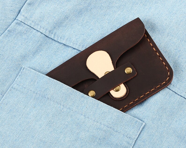 Cartera de cuero personalizada para tarjetas, tarjetero pequeño personalizado, funda minimalista de cuero para tarjetas, billetera con bolsillo frontal, regalo de cuero hecho a mano imagen 9