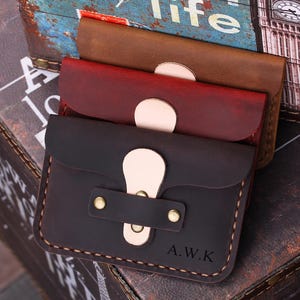 Carteira de couro para cartão, capa de couro minimalista personalizada para cartão, carteira de couro com bolso frontal, presente de couro feito à mão, presente de aniversário
