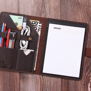 Leather Portfolio, Personalized Leather 5x8 writing pad padfolio, Document organiser, Graduation gift, A5 Notepad Holder