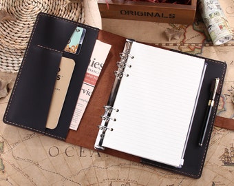 Personalized A5 Leather Ring Binder Notebook, A5 Leather Organizer Planner, Travel Refillable Notebook