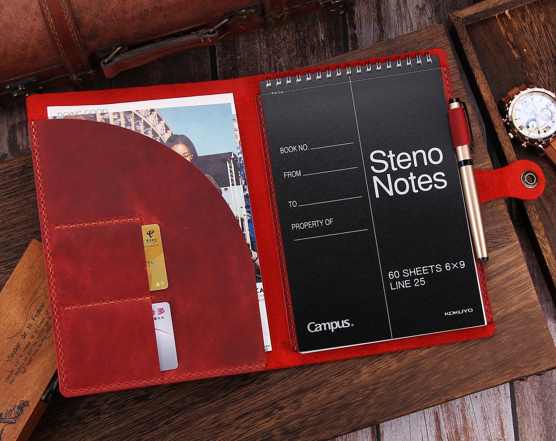Leather Steno Pad 6x9 Holder Folio Cover Etsy