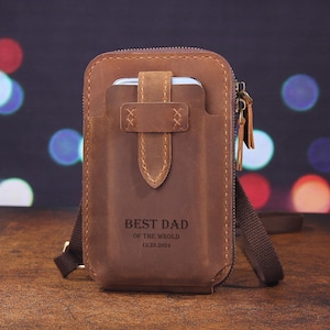 Pochette ceinture en cuir personnalisée, Sac banane fait main, Sac bandoulière en cuir avec porte-cartes, Étui personnalisé pour téléphone portable pour homme, Cadeaux pour papa