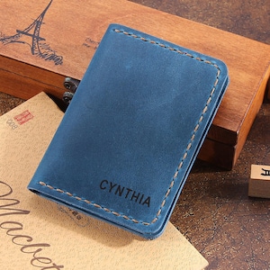 Cartera de cuero hecha a mano para hombre - Cartera de cuero minimalista personalizada para tarjetas de crédito - Cartera de cuero con bolsillo frontal - El mejor regalo para él/ella imagen 6