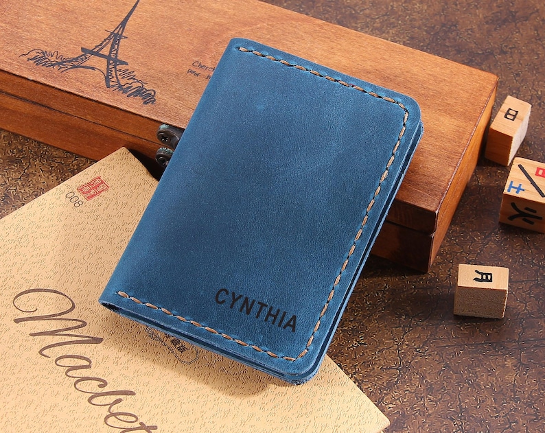 Cartera de cuero hecha a mano para hombre - Cartera de cuero minimalista personalizada para tarjetas de crédito - Cartera de cuero con bolsillo frontal - El mejor regalo para él/ella imagen 6