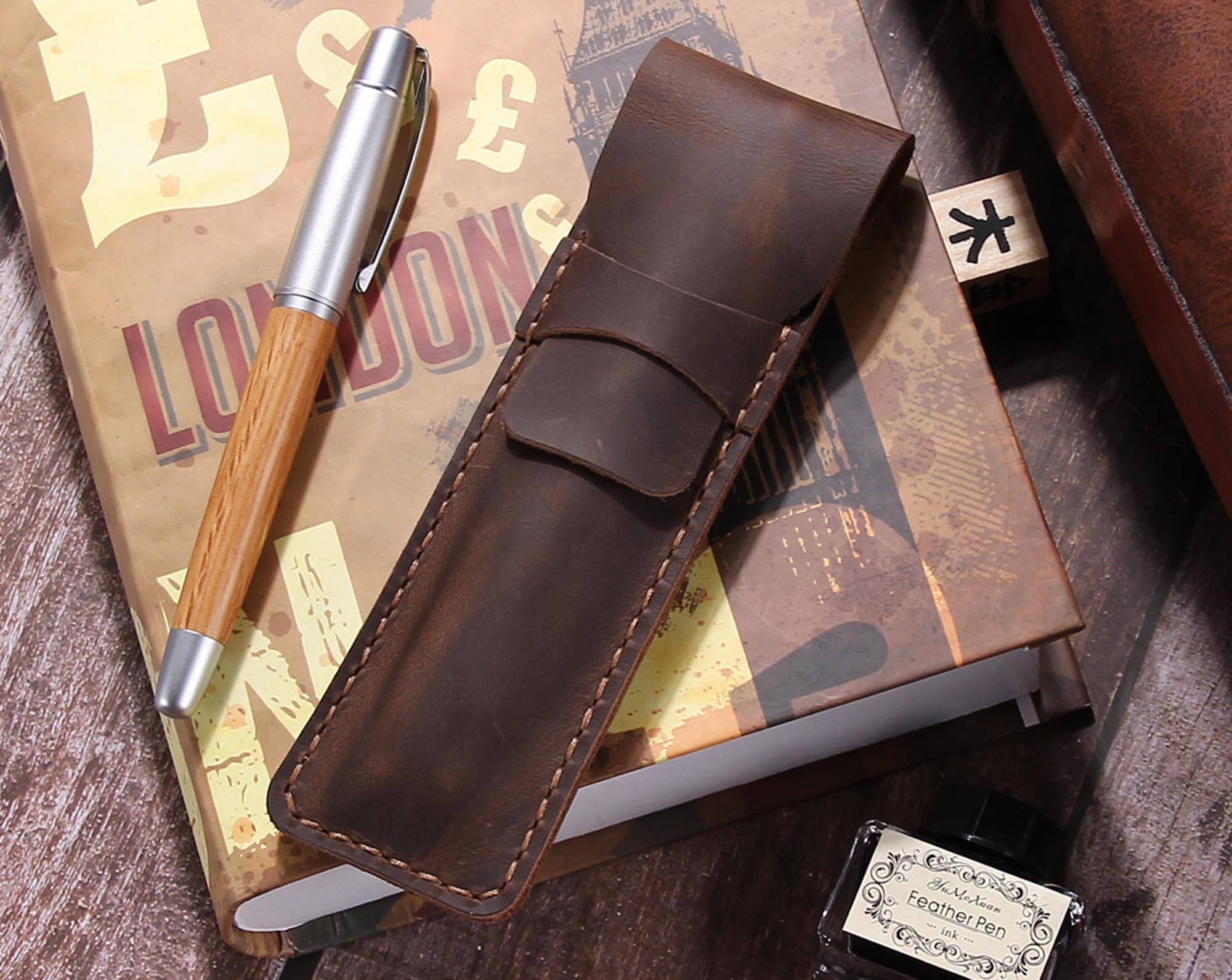 Handmade Roll up Leather Pen Case / Fountain Pen Holder / Pen EDC Holder / Leather  Pencil Pouch Wrap / Leather Pen Roll Case /pen Lover Gift 