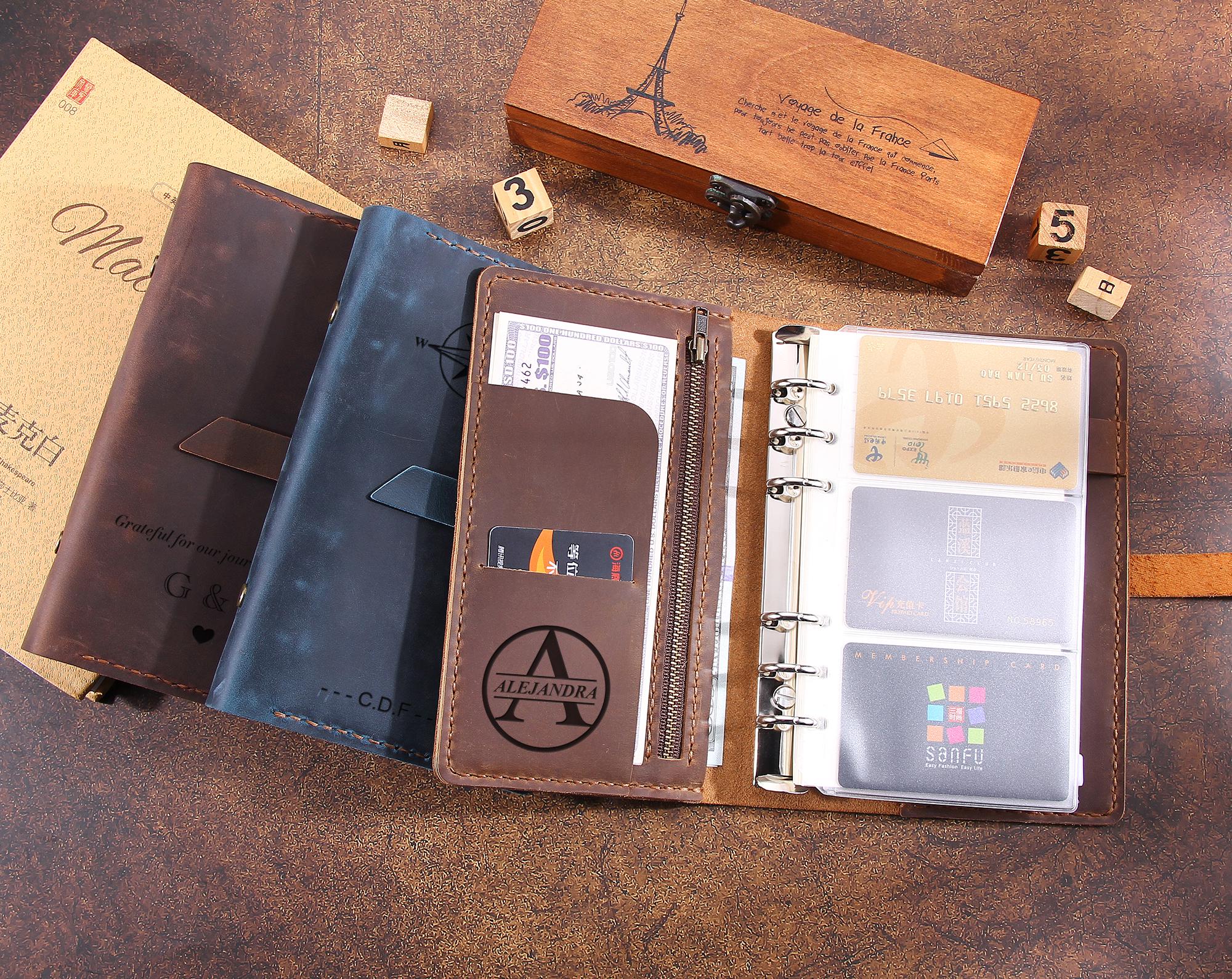 A6 Leather Journal Refillable Notebook - 6 Ring Binder With Wine Genuine Leather Cover