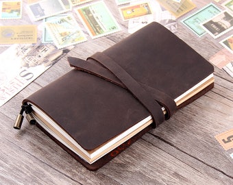 Personalized Vintage Journal Notebook - Leather Travel Diary Sketchbook - Refillable Travellers Notebook - Pocket Size Jouornal Notebook