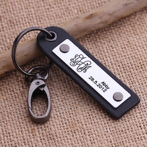 Monogram Leather keychain - Personalized Leather Key Chain - Anniversary, Wedding, Birthday or Graduation gift - Mens Gift-Christmas Gift