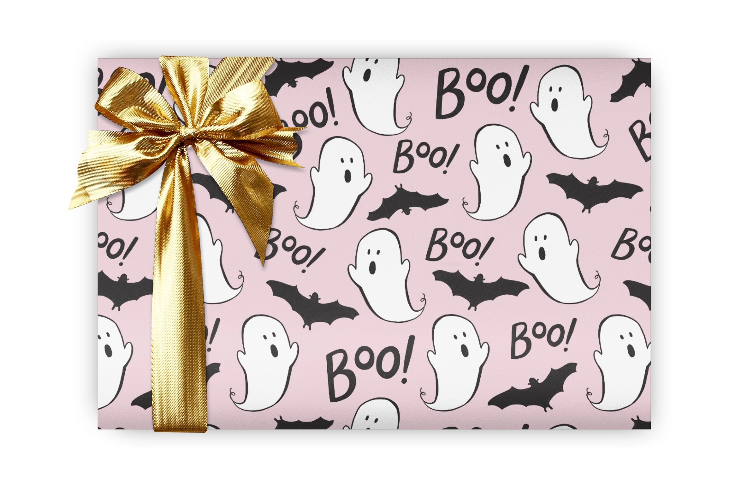 Pink Boo Ghost Halloween Wrapping Paper