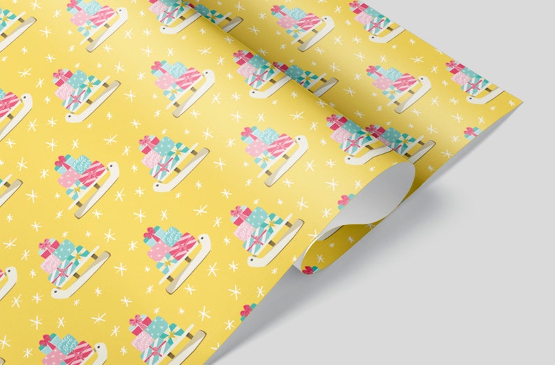 Yellow Christmas Wrapping Paper Sheets Set of 3 Christmas Etsy
