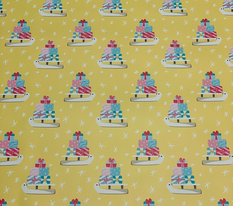 Yellow Christmas Wrapping Paper Sheets Set of 3 Christmas Etsy