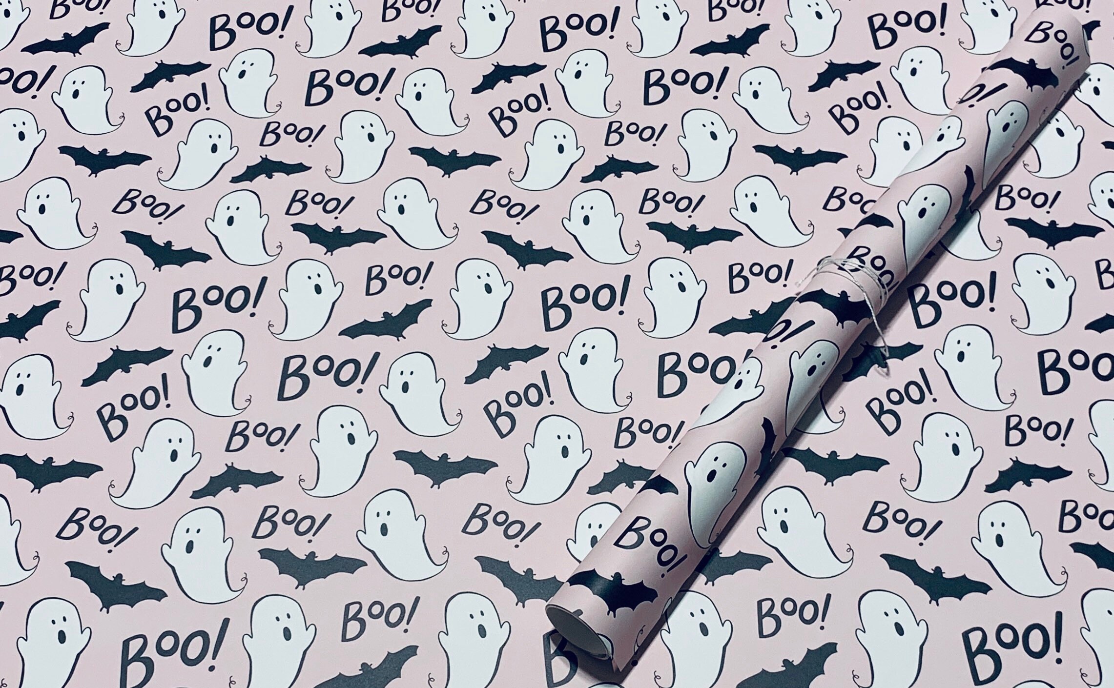 Pink Boo Ghost Halloween Wrapping Paper