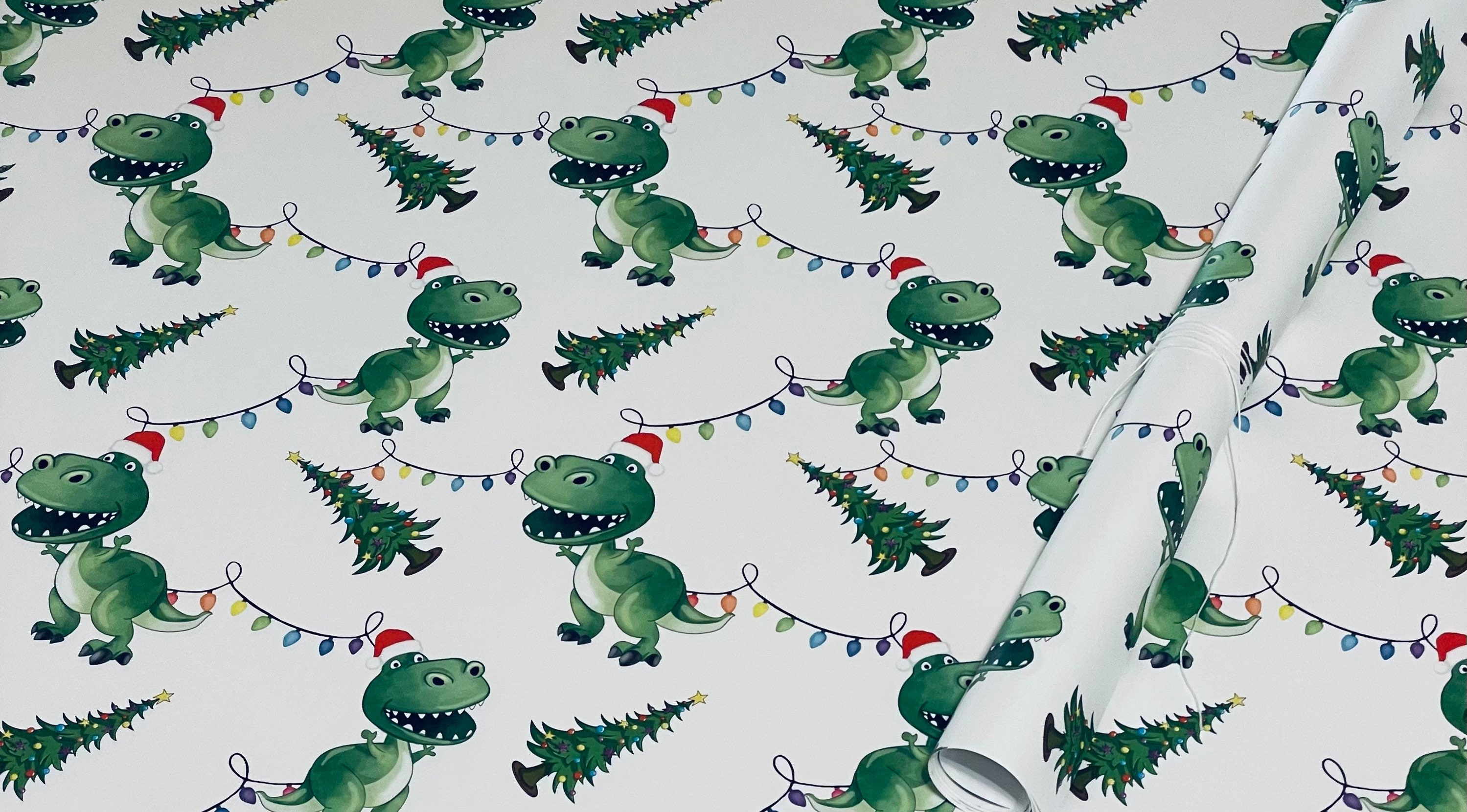 Christmas Lights Dinosaur Wrapping Paper