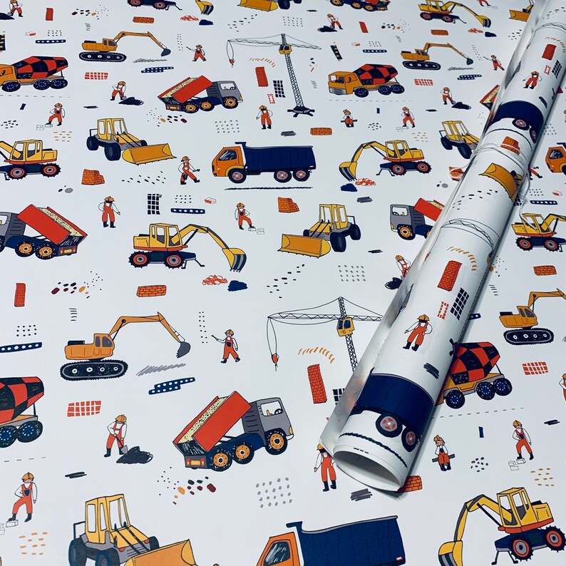 Construction Wrapping Paper Sheets Set of 3 Crane Etsy