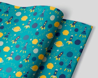 50% Off Space Rocket Wrapping Paper Sheets -Set of 3 - 1st First Birthday Party Gift Wrap Space Rocket Party Decor Baby Boy Shower Nursery