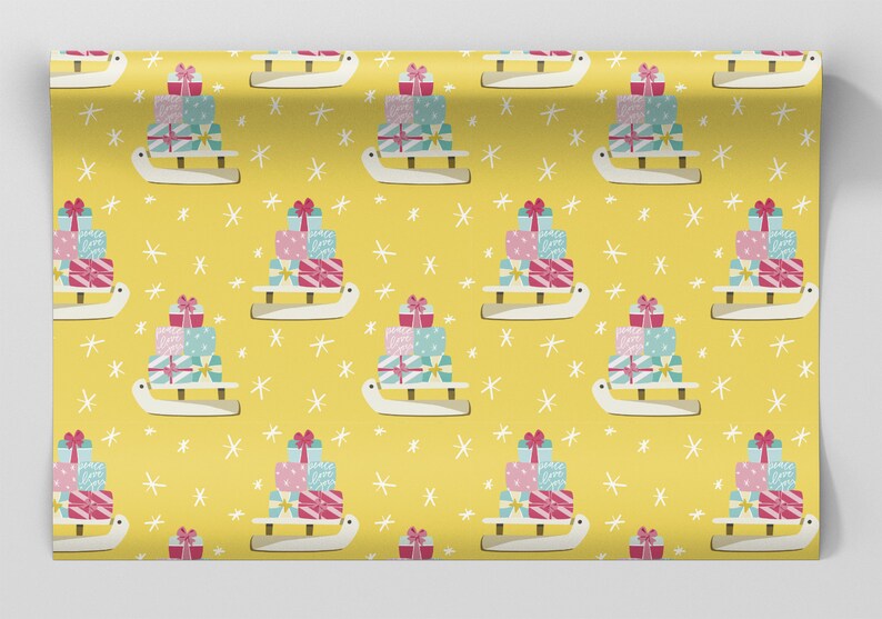 Yellow Christmas Wrapping Paper Sheets Set of 3 Christmas Etsy