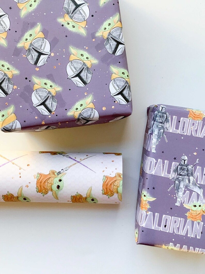 Star Wars Mandalorian Wrapping Paper Sheets Set of 3 Baby | Etsy