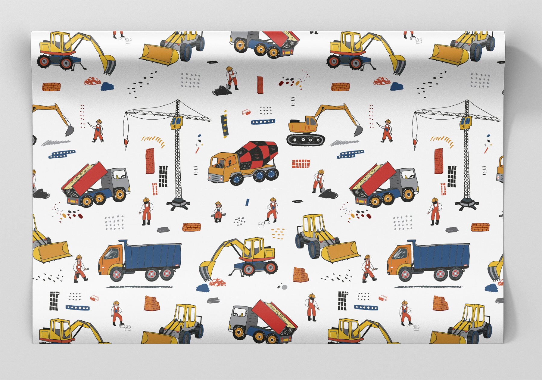 Construction Wrapping Paper Sheets Set of 3 Crane Etsy