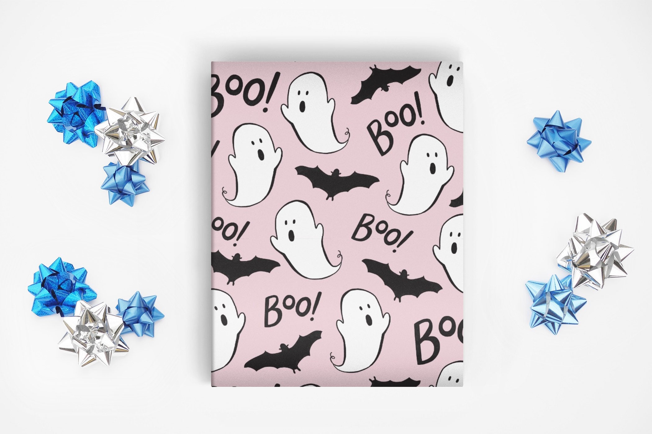 Pink Boo Ghost Halloween Wrapping Paper