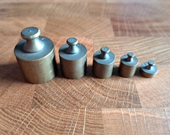 Antique brass weights set small