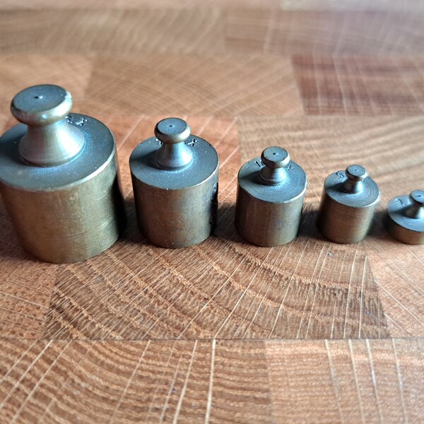 Antique brass weights set small