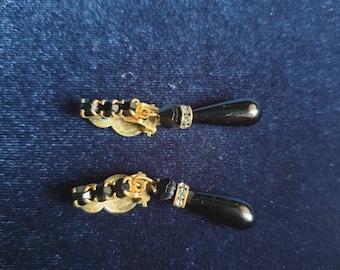 Vintage black glass drop earrings