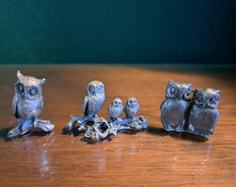 Miniature pewter owl lot