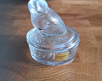 Vintage Luminarc glass trinket box owl