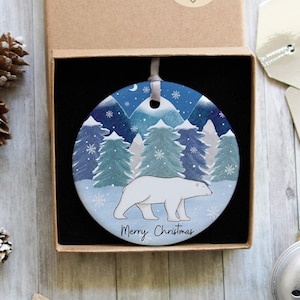 Eisbär Weihnachtsverzierung, personalisierte Keramik Baumschmuck, Eisbär Geschenke, Weihnachtsgeschenk