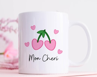 Personalised pink cherry mug, cherry design mug, tea mug,coffee mug, girlfriend gift