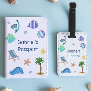 Beach Holiday personalized  passport cover & luggage tag, Summer holiday gift, custom passport,ocean art