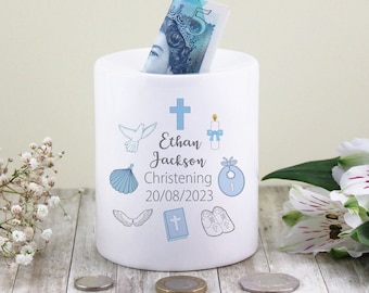 Personalised Baptism box boy / Christening gift boy / money box / Christening keepsake / box size 9.5 x 8 cm
