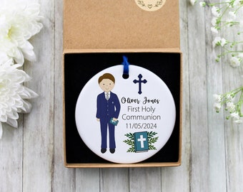 Personalisierte Erstkommunion Ornament: Navy Anzug, religiöses Geschenk